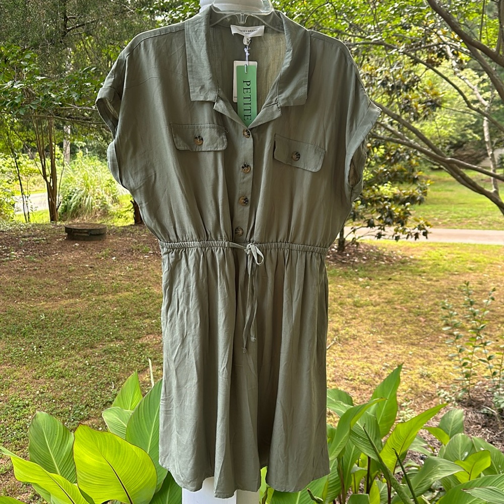 NWT Lucky Brand size PXL button front olive green dress.